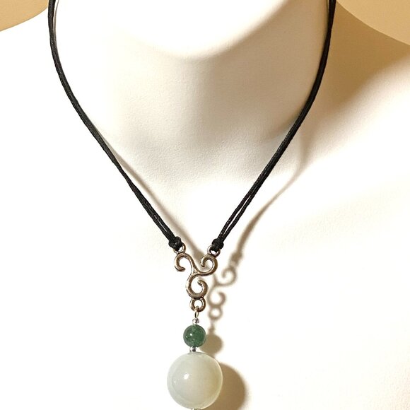 2/$20, Genuine Blue Green Chalcedony, Natural Gemstone Adjustable Cord Necklace - Picture 2 of 11